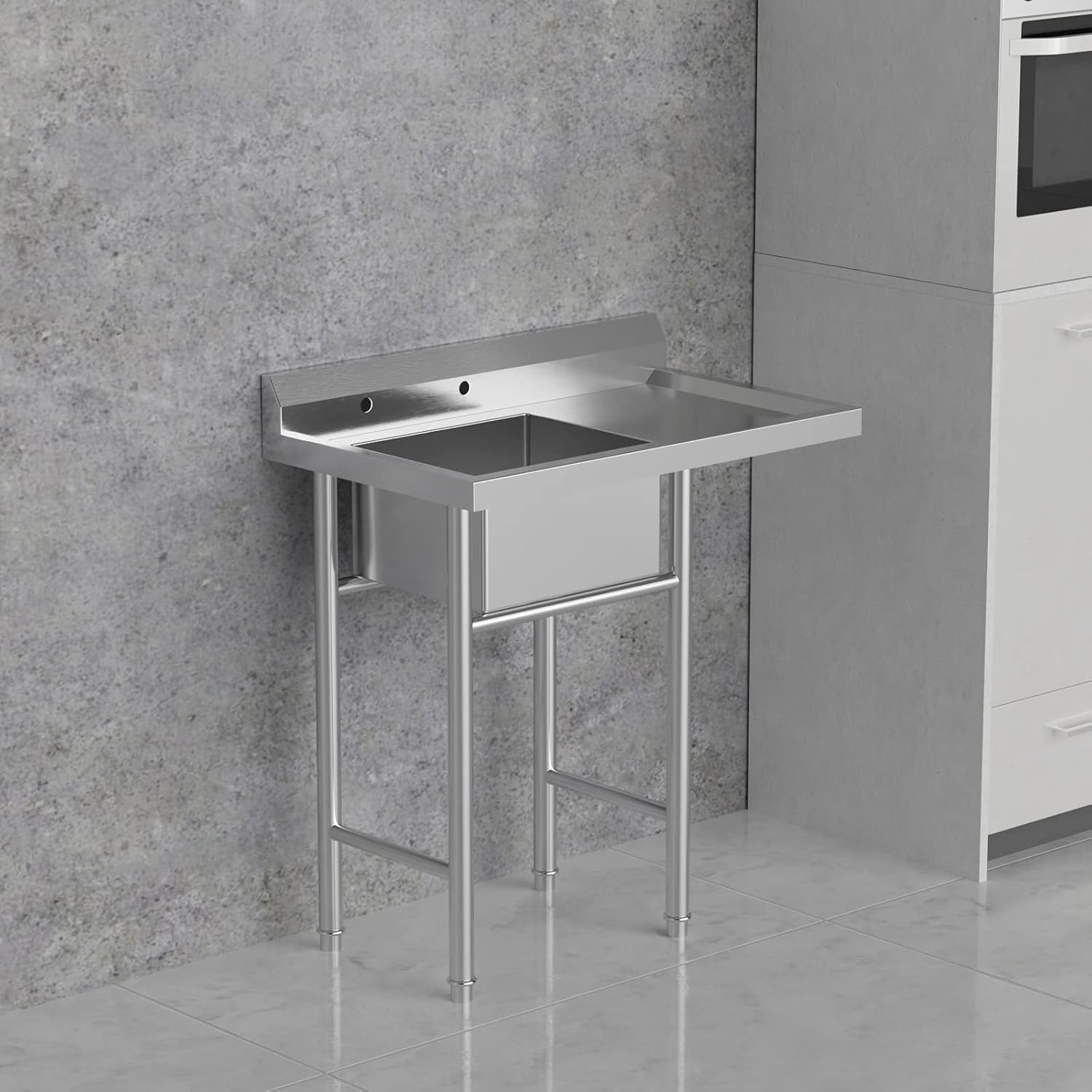 Bonnlo 304 Stainless Steel Utility Sink with Drainboard, One Compartment Workbench Sink Commercial Sink for Restaurant, Laundry Room, Backyard, Garages - Overall Size: 35.8" W x 21.3" D x 40.2" H - - 