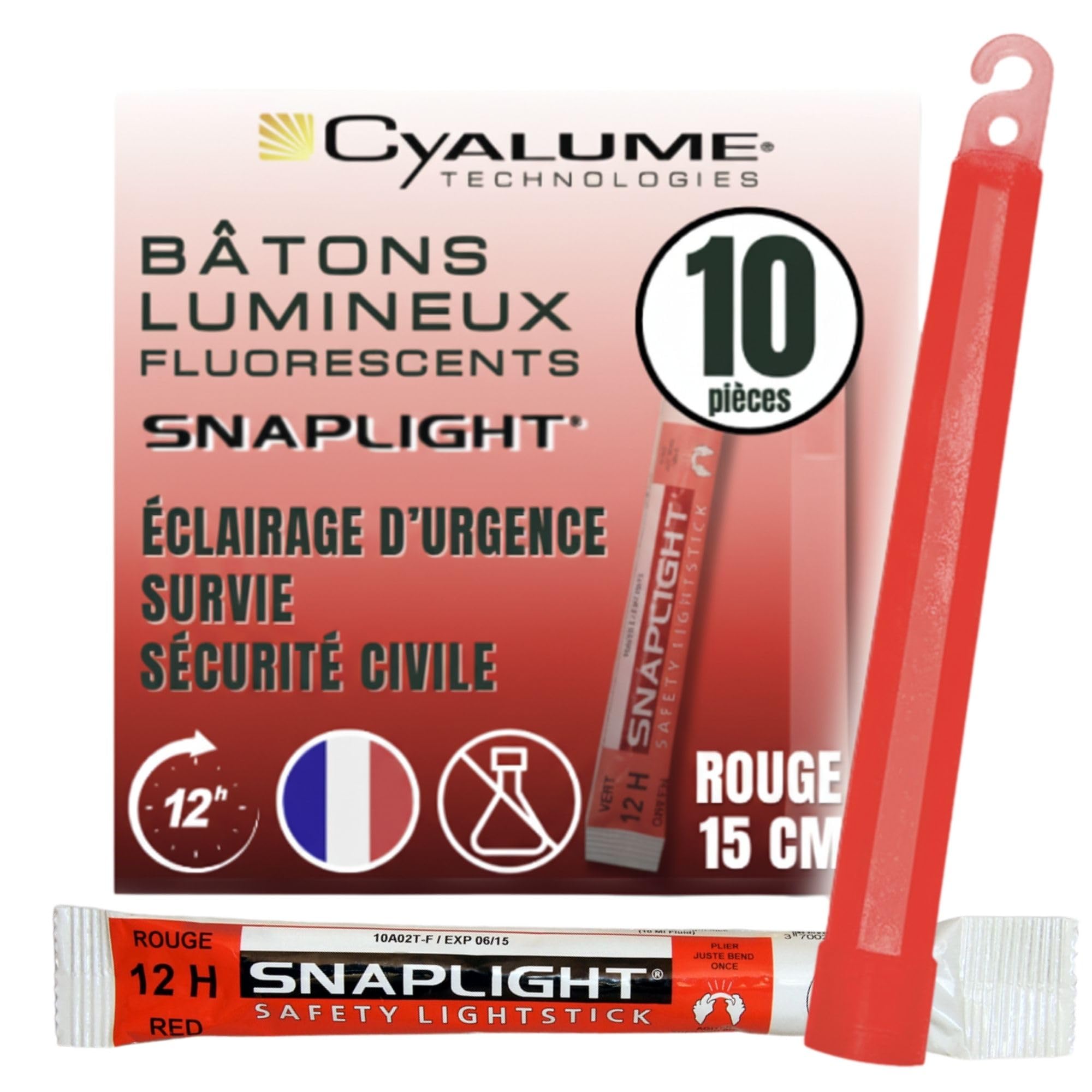Cyalume Technologies SA8-108078AM Red Snaplight Lightsticks, 15Cm, 12 Hours, Made In France (Pack of 10)
