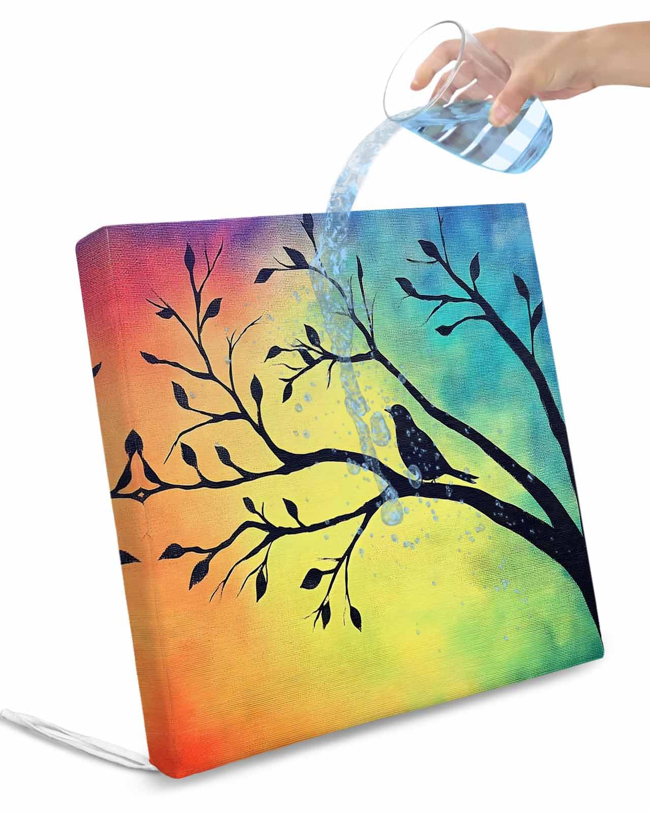 2 Pack Birds Silhouette Branch Waterproof Cushion Covers with Ties, Outdoor Patio Chaise Lounge Chair Seat Cushion Slip Covers Replacement(Only Cover) Orange Blue Ombre Retro 20