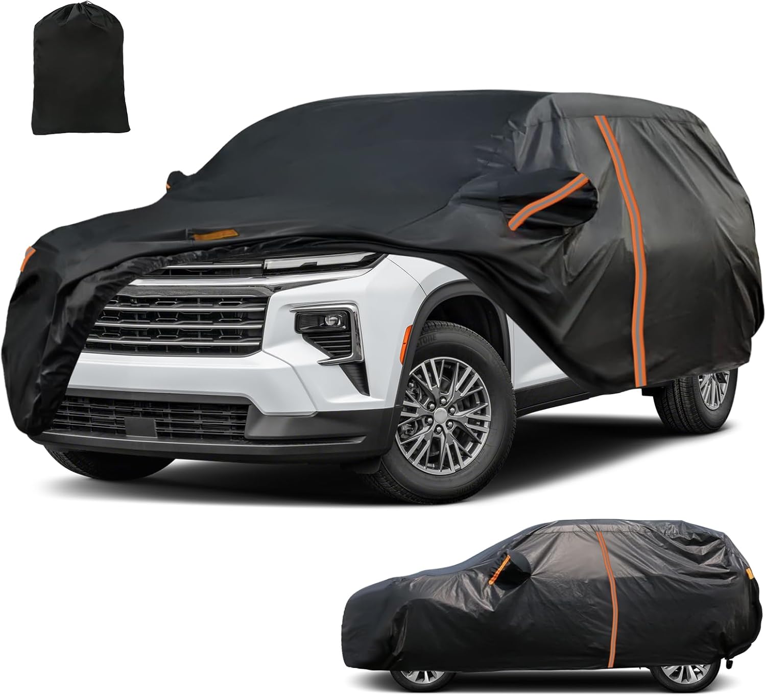 Waterproof SUV Car Cover Custom Fit for Chevrolet Chevy Traverse 2009-2023, All Weather Outdoor SUV Car Cover with Zipper Door, Windproof Band and Reflective Strip for Snow Rain Dust Sun UV Protection
