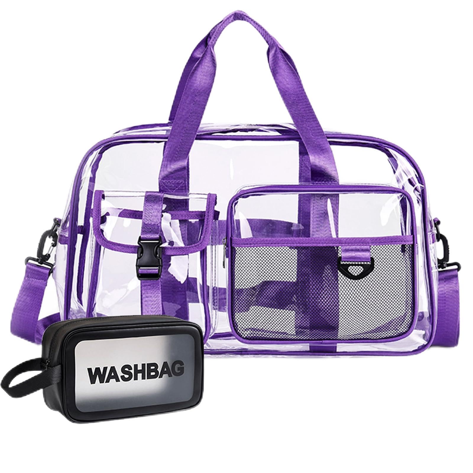 Small Gym Bag for Women, Travel Duffle Bag Carry On Weekender Bag with Shoe Compartment, Clear-Purple, Gym Bag&Toiletry Bag â image 1