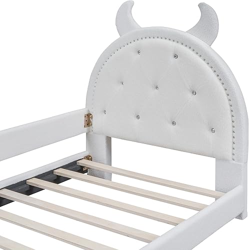 Miniatura 69 de Quarte Bonita cama de princesa tapizada de tamaño matrimonial con cabecero de corona, no requiere somier Beige/orejas de dibujos