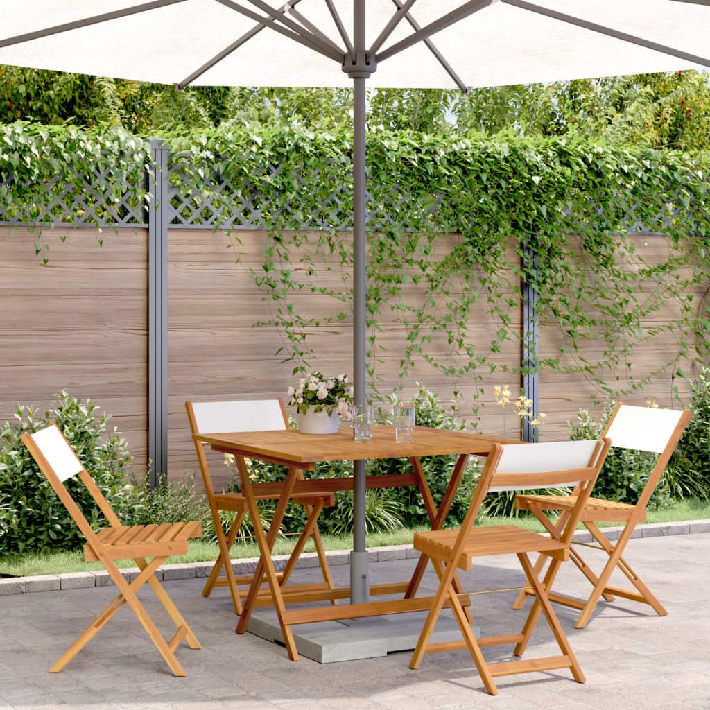 Mesa y 4 Sillas de Jardín Juego de Comedor de Madera Acacia Mesa Exterior con Sillas Plegable para Playa Terraza Patio Crema Type-27