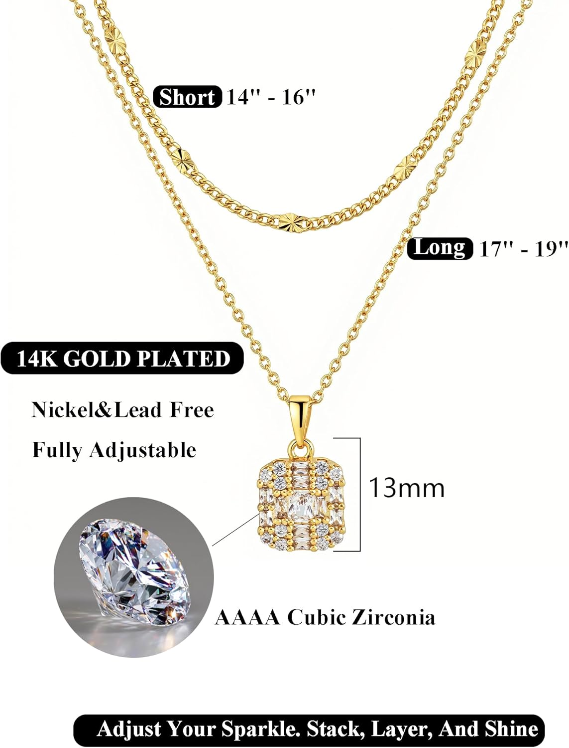 Dainty Pendant Gold Necklace for Women Layered 14K Diamond Pendant Gold Plated Necklace Cubic Zirconia Trendy Chain Choker Necklace Stack Gold Jewelry Gifts for Women - Image 6