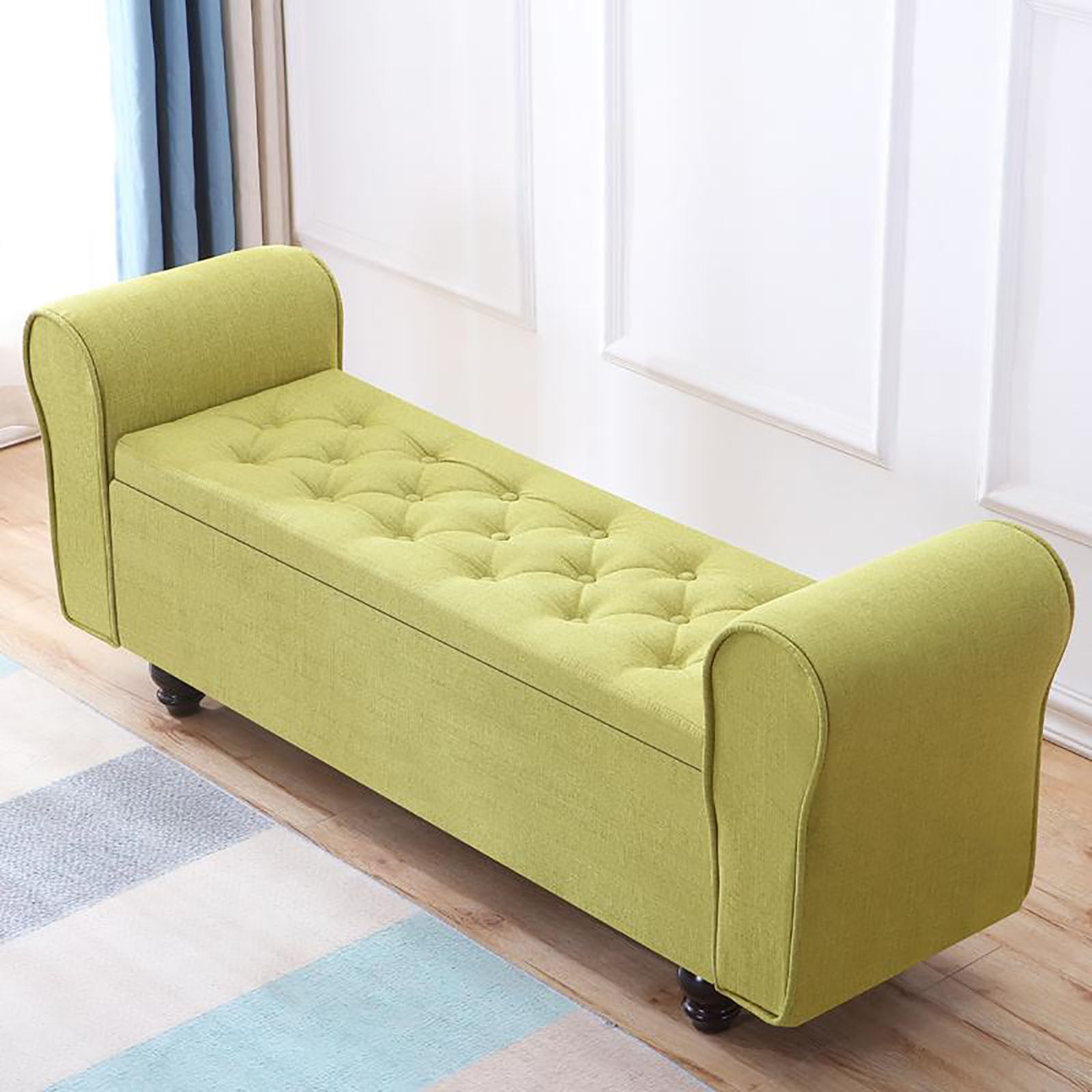 Banc de rangement en bois massif avec assise rembourrée pour entrée
