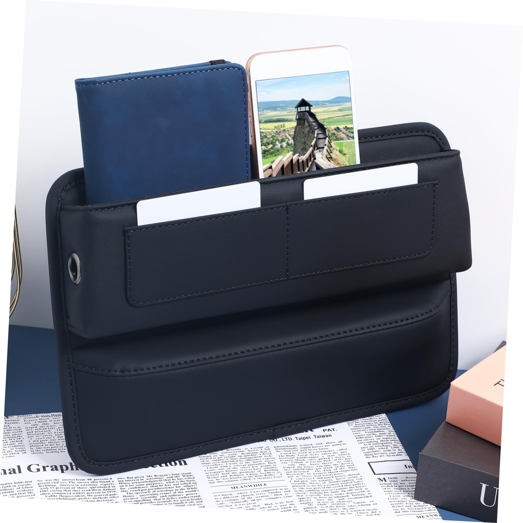 Anneome Organizador de Coche entre Asiento y Consola, Cuero Negro Caja de Almacenamiento, Fácil Instalación, para Asiento Delantero, para Snacks y Llaves