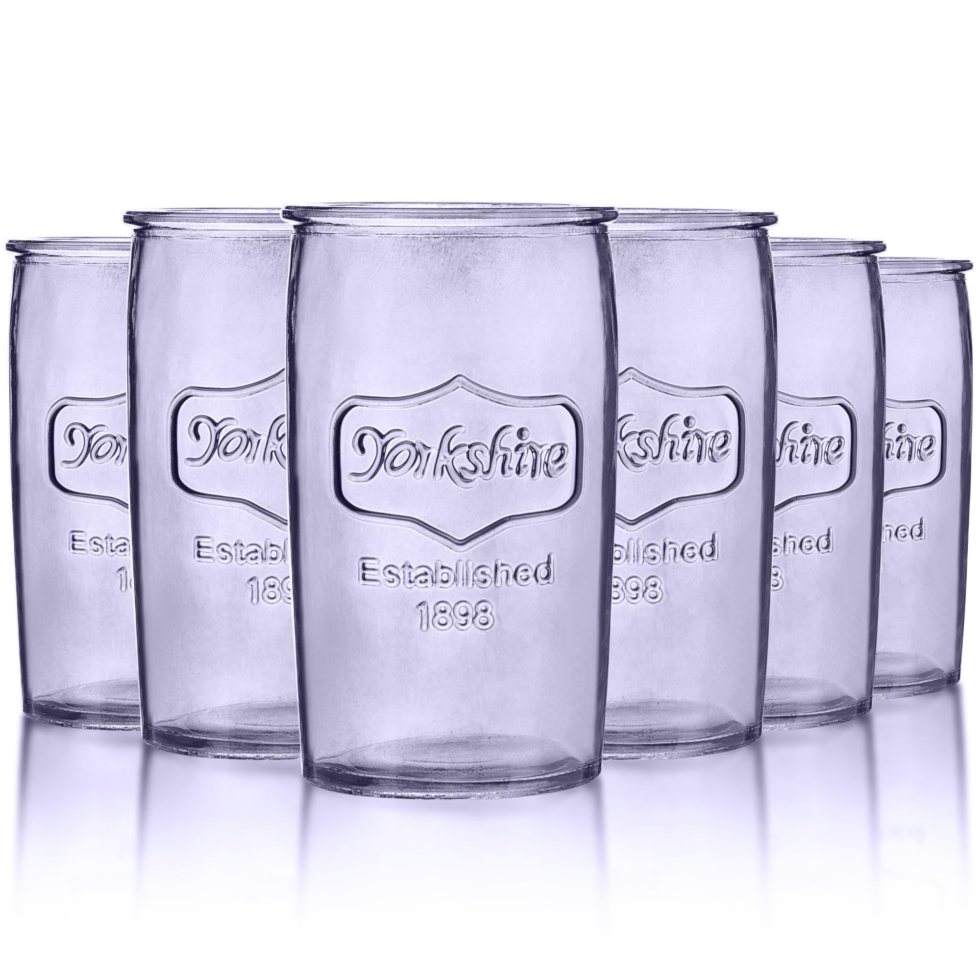 kitchentoolz Colored Drinking Glasses Set of 6 - Yorkshire Tumbler 16 oz Glassware Cups for Ice Cold Drinks, Beverages, Iced Tea - Mason Jar Drink Glasses - Vintage Lavender