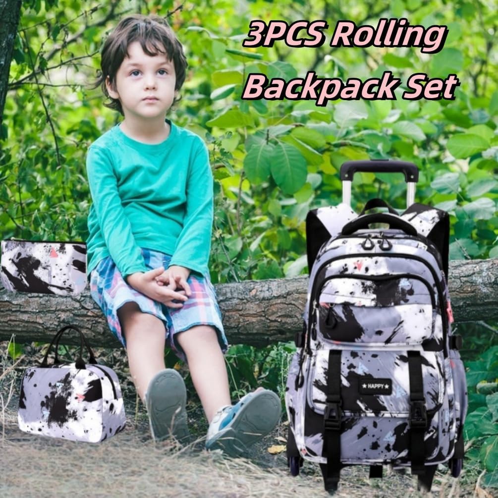 EKUIZAI Girls Trolley Backpack Set Cute Colorful Girls Rolling Backpack Middle School Trolley Schoolbag with Wheels - Image 7