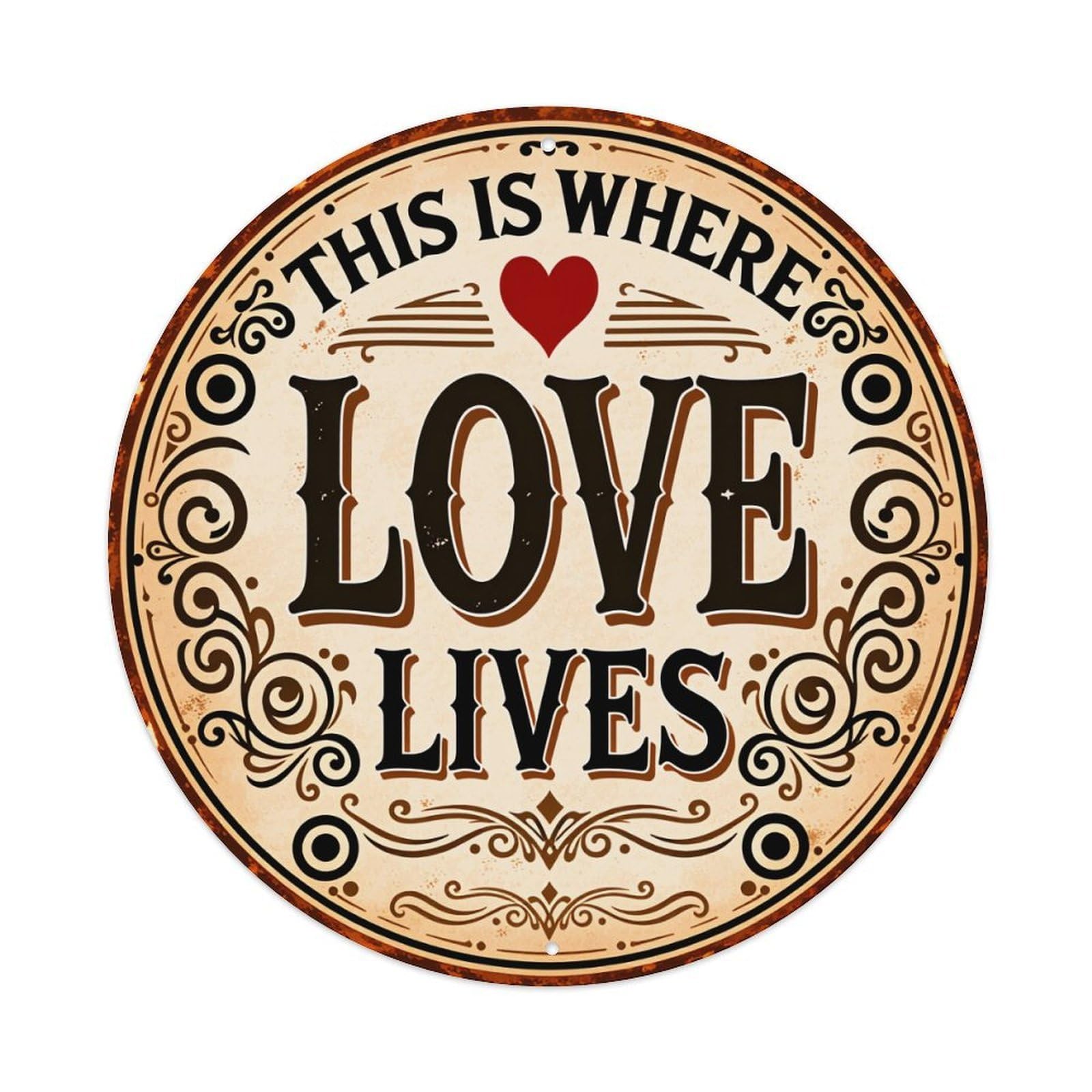 This Is Where Love Lives Vintage Metal Tin Sign Retro Wall Decor for Home Bar Garage Cafe, Indoor & Outdoor Decorative，circle Metal Poster, 8x8 Inch
