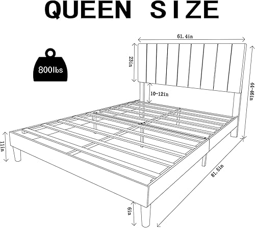 Miniatura 2 de ZeeFu - Marco de cama de plataforma de tamaño Queen, marco de cama tapizado de terciopelo verde con cabecera ajustable geométrica vertical, soporte