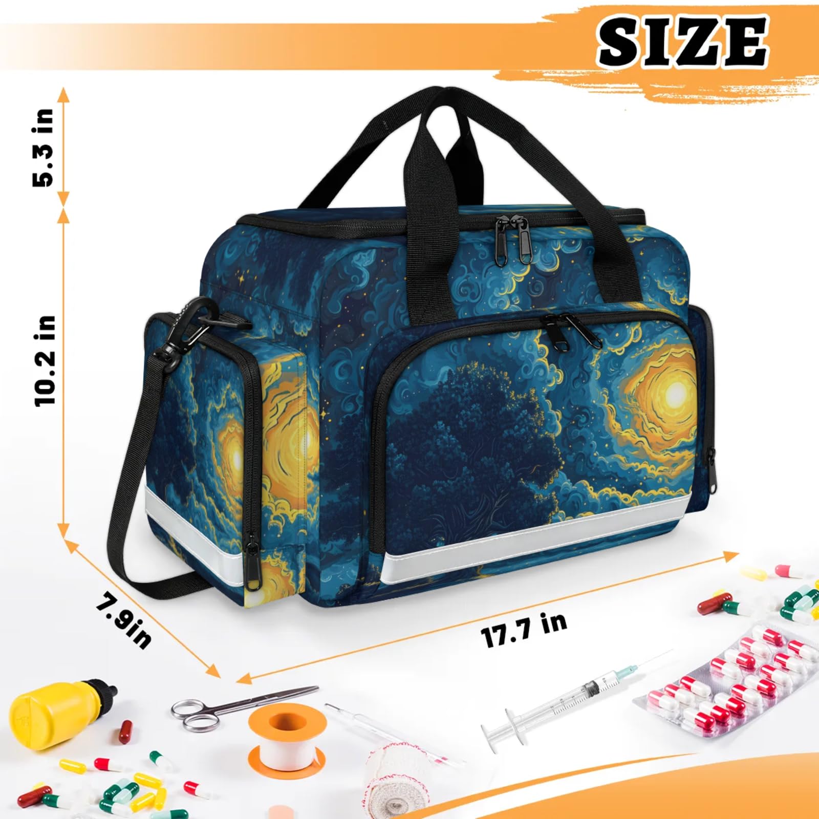 GzLeyigou First Aid Bags Empty, Glaring Starry Sky Emergency Bag First Aid Kit Multiple Compartment Kit Carrier On Call Trauma Bag For Paramedics Emergency Medical Supplies Kit