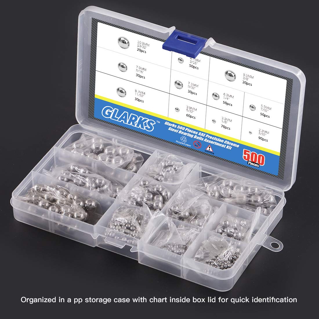 500Pcs Bearing Balls - SAE Chrome Steel Assortment Kit -4