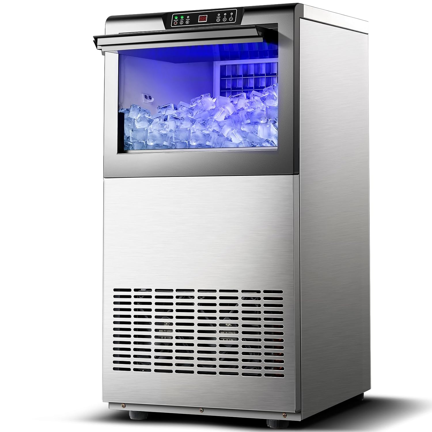 Amzgachfktch Commercial Ice Maker 150lbs/24H Under Counter Ice Maker, 50lbs Ice Storage, Ice Maker Commercial for Home Bar Restaurant, Blue Light, Self-Cleaning, LED Digital Display