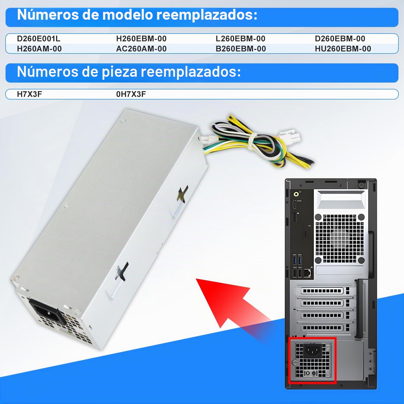 S-Union H7X3F H260EBM-00 - Fuente de alimentación (260 W, compatible con Dell OptiPlex 3050 3060 3050M 5050 5060 7060 7080 3080 5080 5090 7090 7080MT página