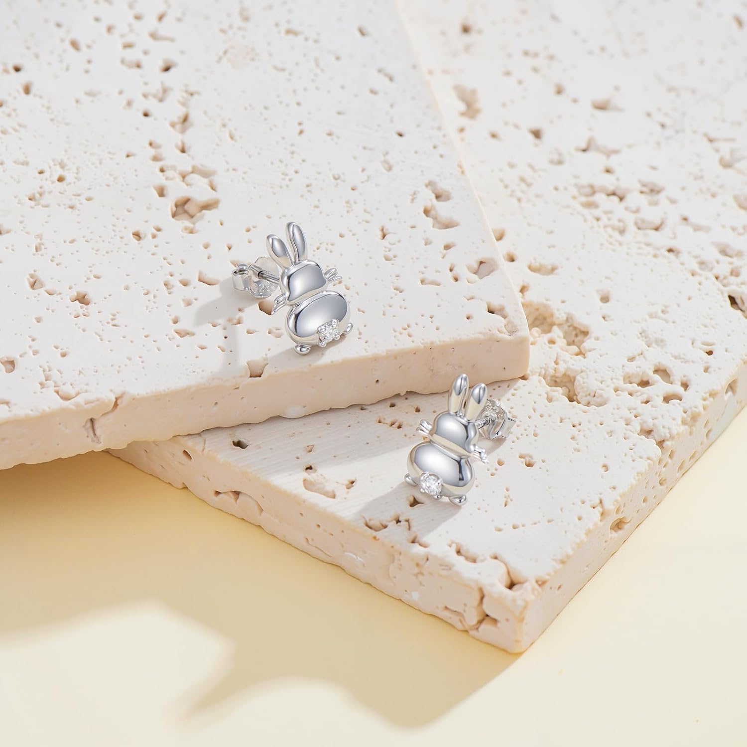 Diamond Bunny Stud Earrings for Women 925 Sterling Silver Rabbit Earrings with Lab Grown Diamond Jewelry Gifts