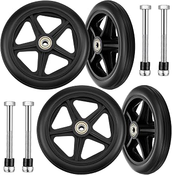Covzoe 4 Pack Walker Wheels Replacement, 6 Inch Anti-Slip Solid Roller Wheels for Walkers, Heavy-Duty Office Wheelchair Front Wheel Accessories, Hub for Wheelchairs Rollators Walkers
