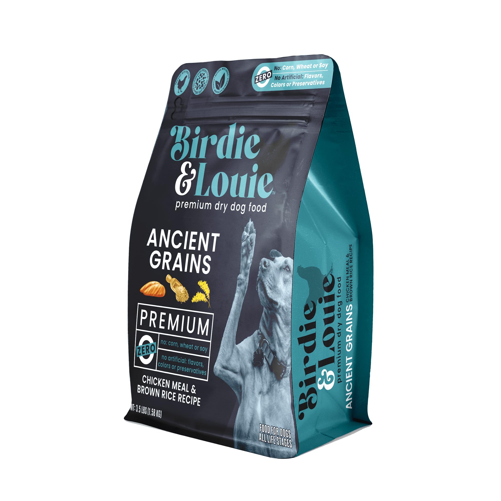 Birdie and Louie Dry Dog Food Chicken Meal & Brown Rice Recipe 3.5 Lb Easy Seal Bag (1 Bag)