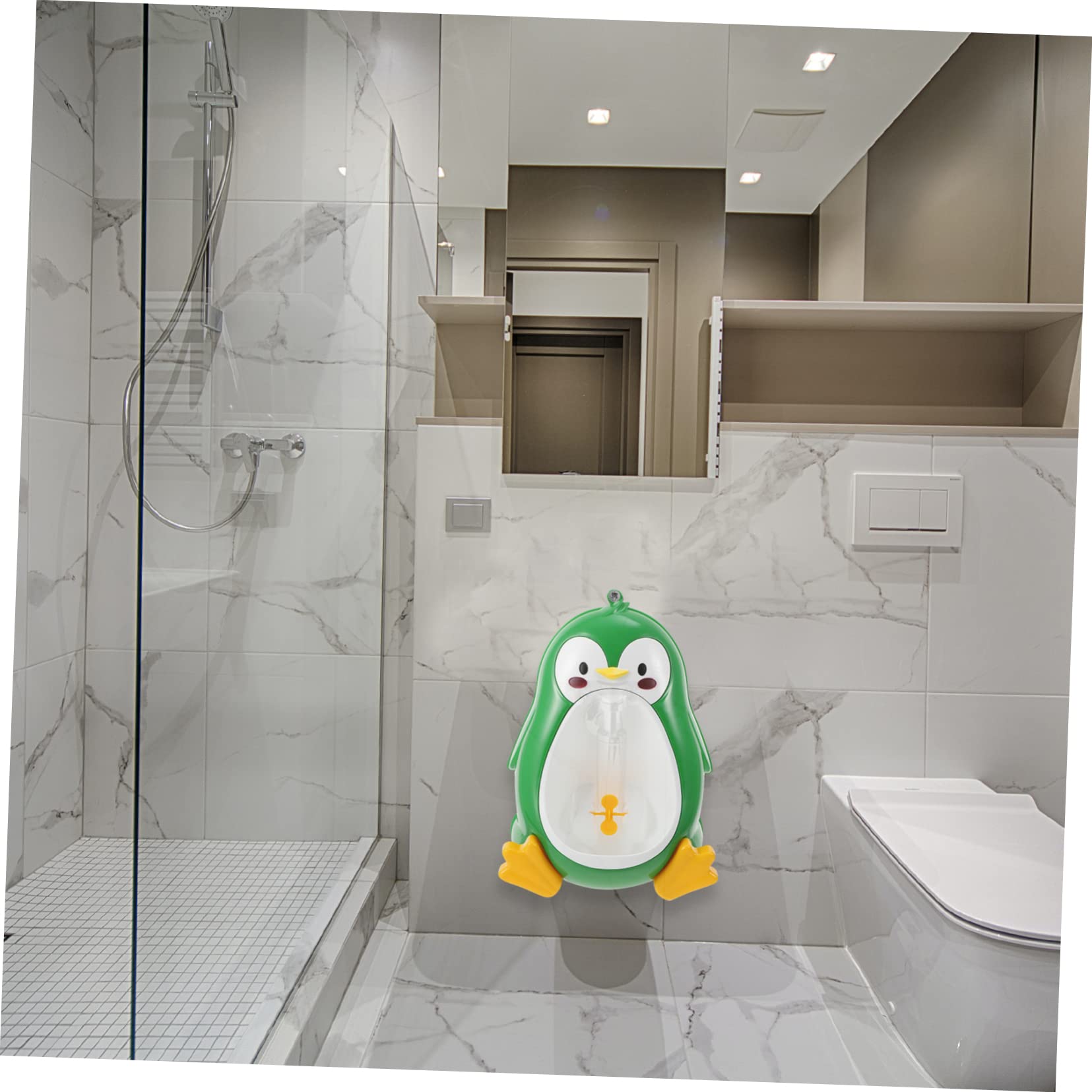 Urinario Infantil de Pared Forma de Pingüino en PP Verde para Baño | Orinal Infantil para Niños, Limpieza Fácil y Montaje Sencillo, Entrenamiento de Orina Hogar de Uso Diario