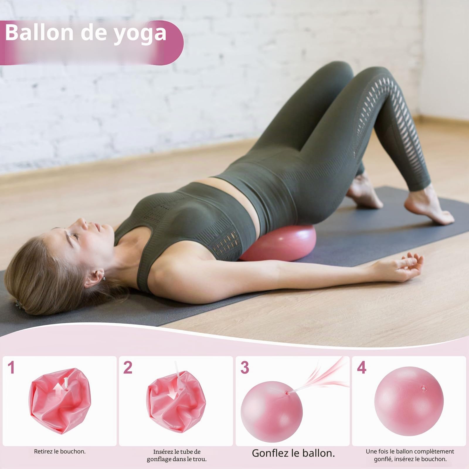 Ensemble de 18 pièces pour Pilates, anneau de Pilates, balle de yoga, bande de fitness, anneau de tension, anneau de massage et sac