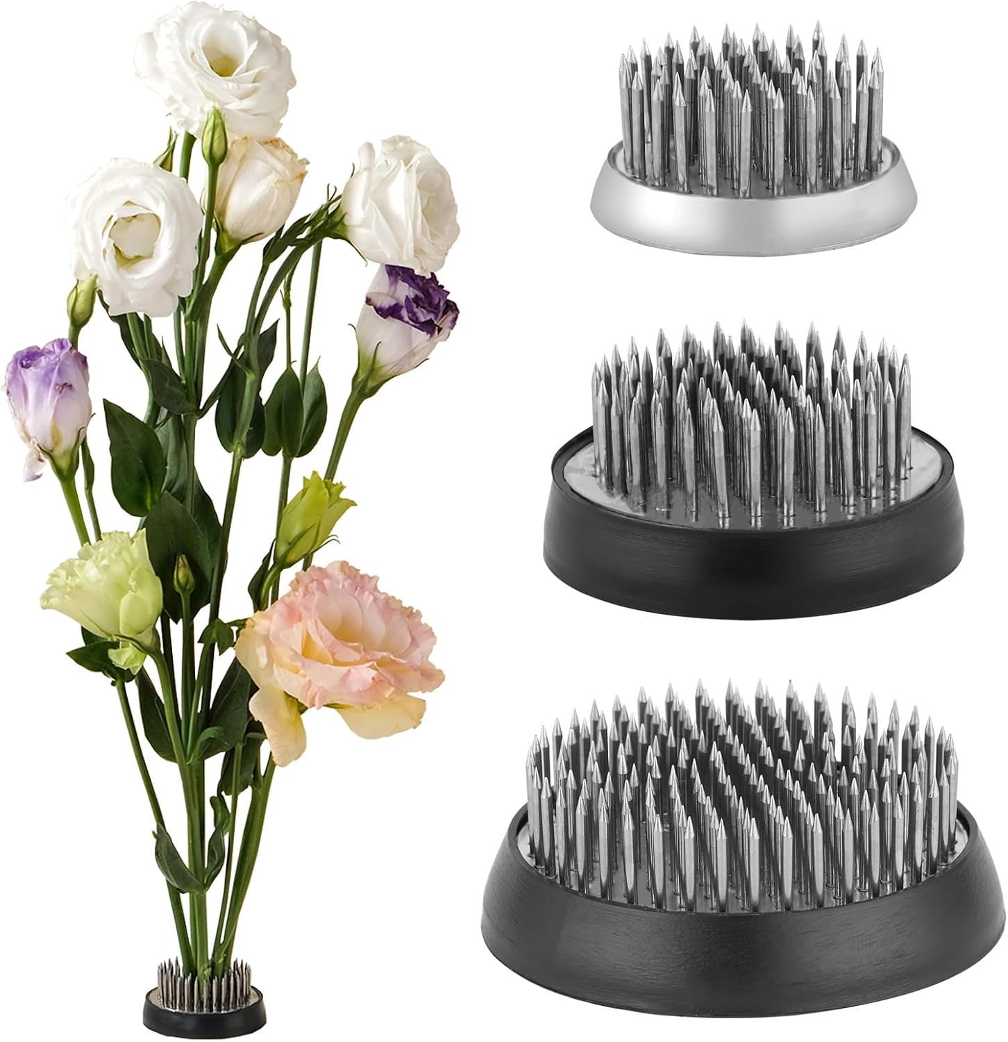 TkoYuHm 3 Pack Flower Frog for Arrangements Vase Round Copper Ikebana Stem Holder with Rubber Base Pin Frogs with Kenzan Straightener Floral Arranging Supplies for Plant Fixation Decoration