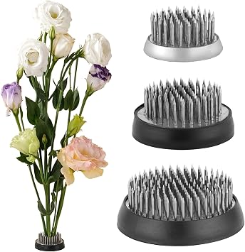 TkoYuHm 3 Pack Flower Frog for Arrangements Vase Round Stain Steel Ikebana Stem Holder with Rubber Base Pin Frogs with Kenzan Straightener Floral Arranging Supplies for Plant Fixation Decoration