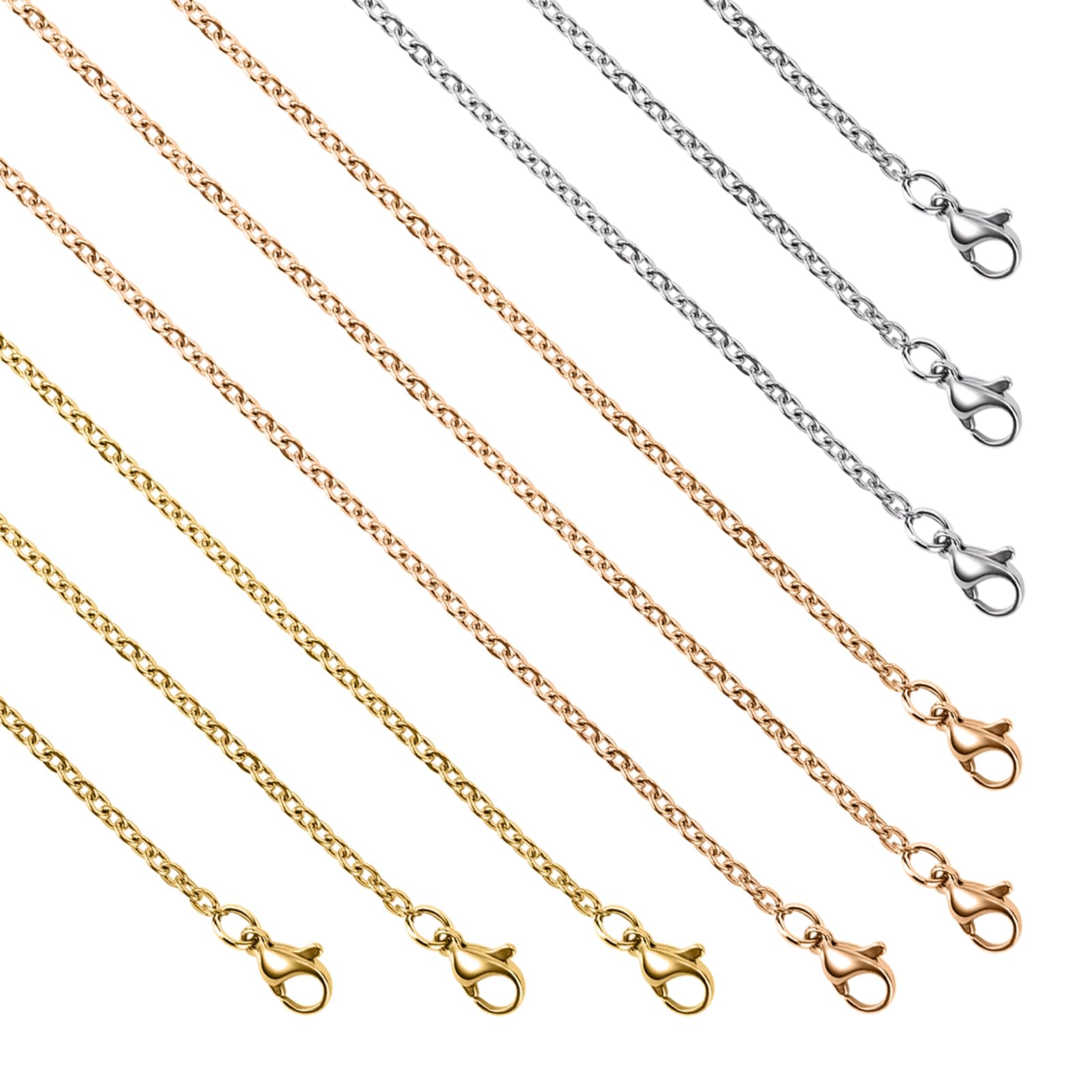 KYUNHOO Multicolored Stainless Steel Chain for Jewelry Making 30 Pack Necklace Chains Bulk 16 Inch Cable Link Jewelry with Extender for Necklaces Crafts DIY