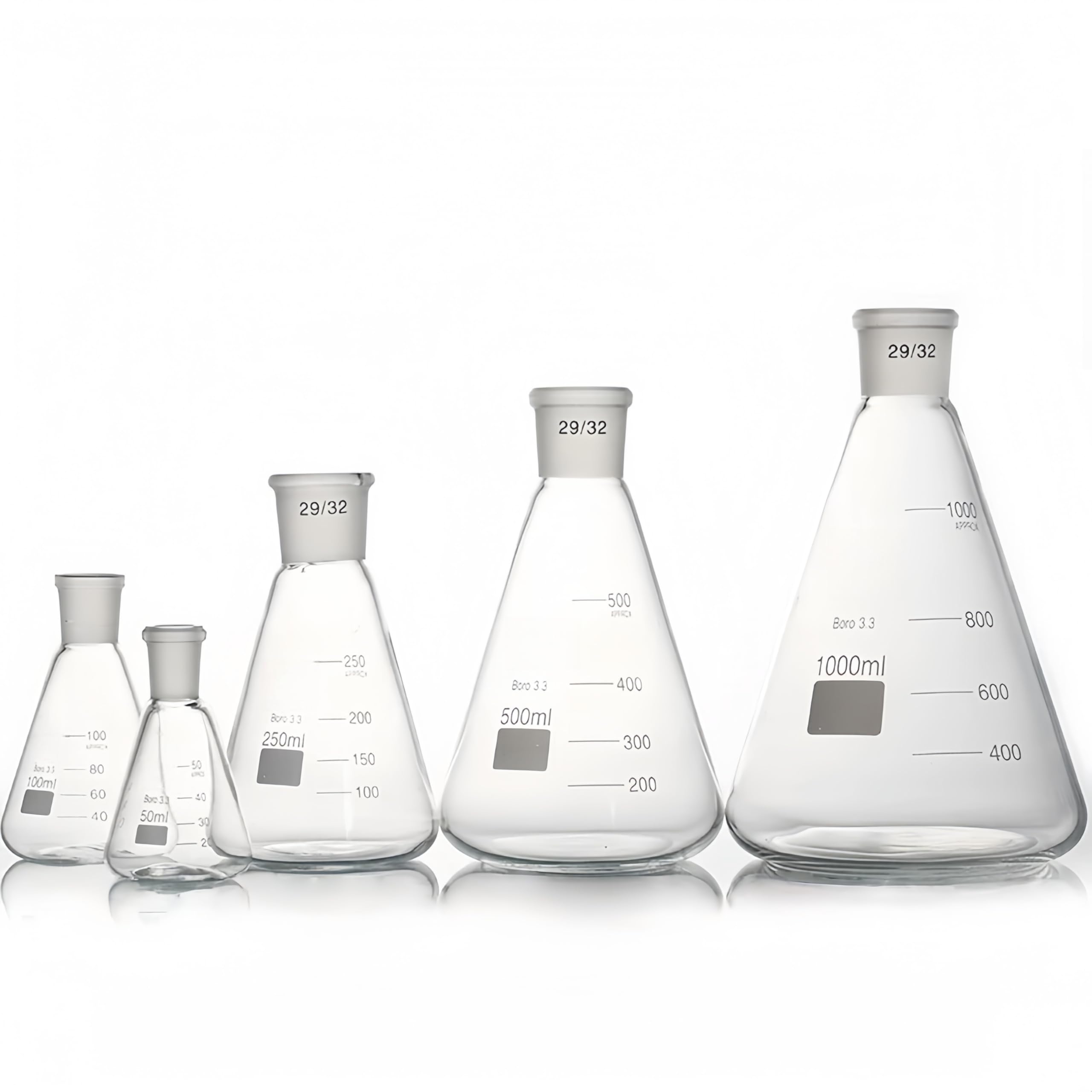 VIDOO Matraz Erlenmeyer de Vidrio Borosilicato 3.3 con Junta Esmerilada, Unión Cónica Estándar para Laboratorio, 24/29 3000ml