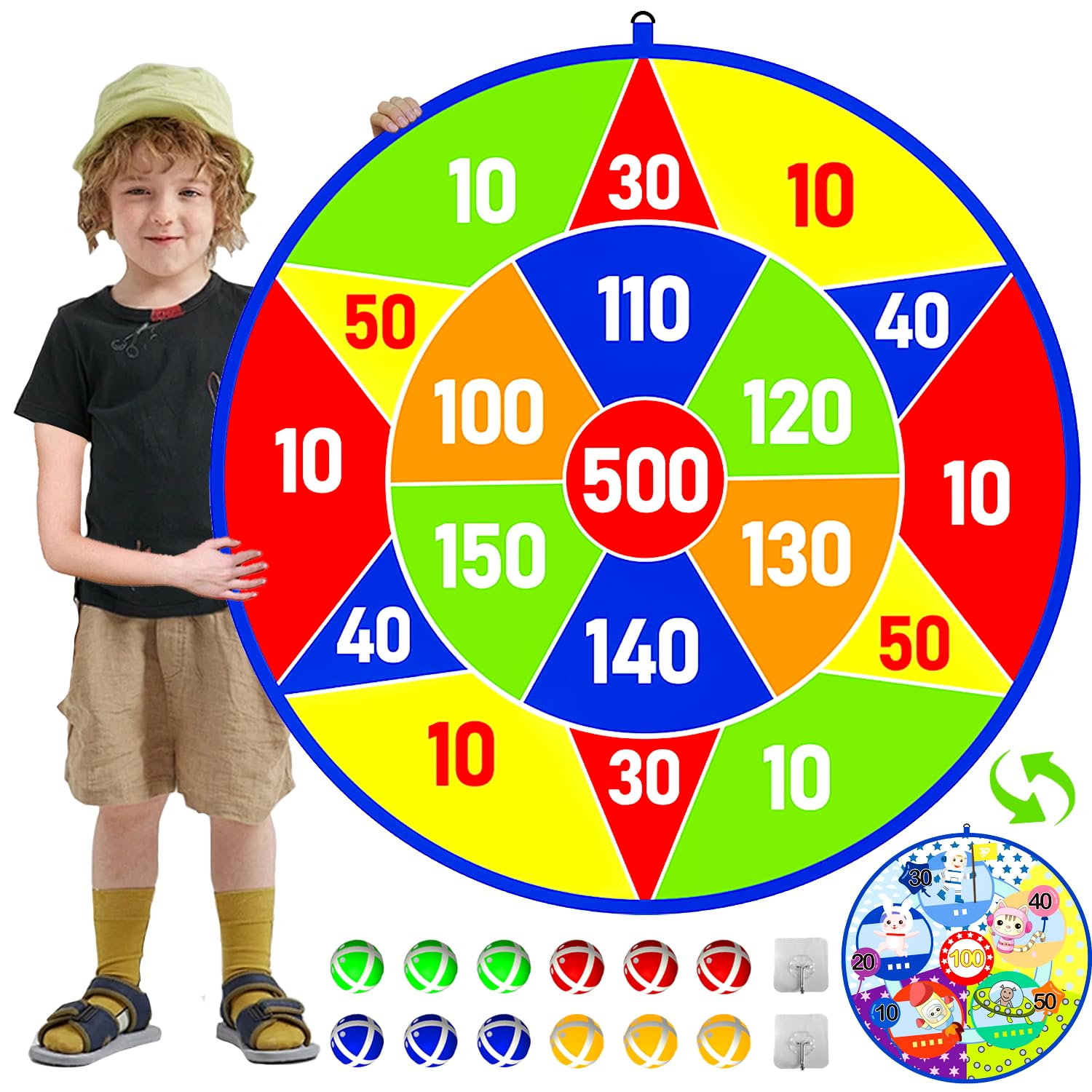 Lbsel 25.5" Grande Bersaglio per Freccette per Bambini con 12 Palline adesive per Interni ed Esterni, Divertente Gioco per Feste, Idee Regalo per Ragazzi e Ragazze 3 4 5 6 7 8 9 10 11 12 Anni(65cm)