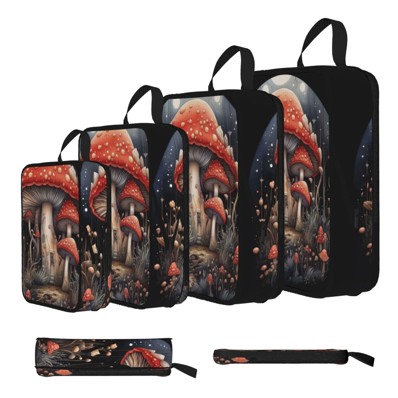 Forest Wild Mushroom Art Compression Packing Cubes 4 Piece Set
