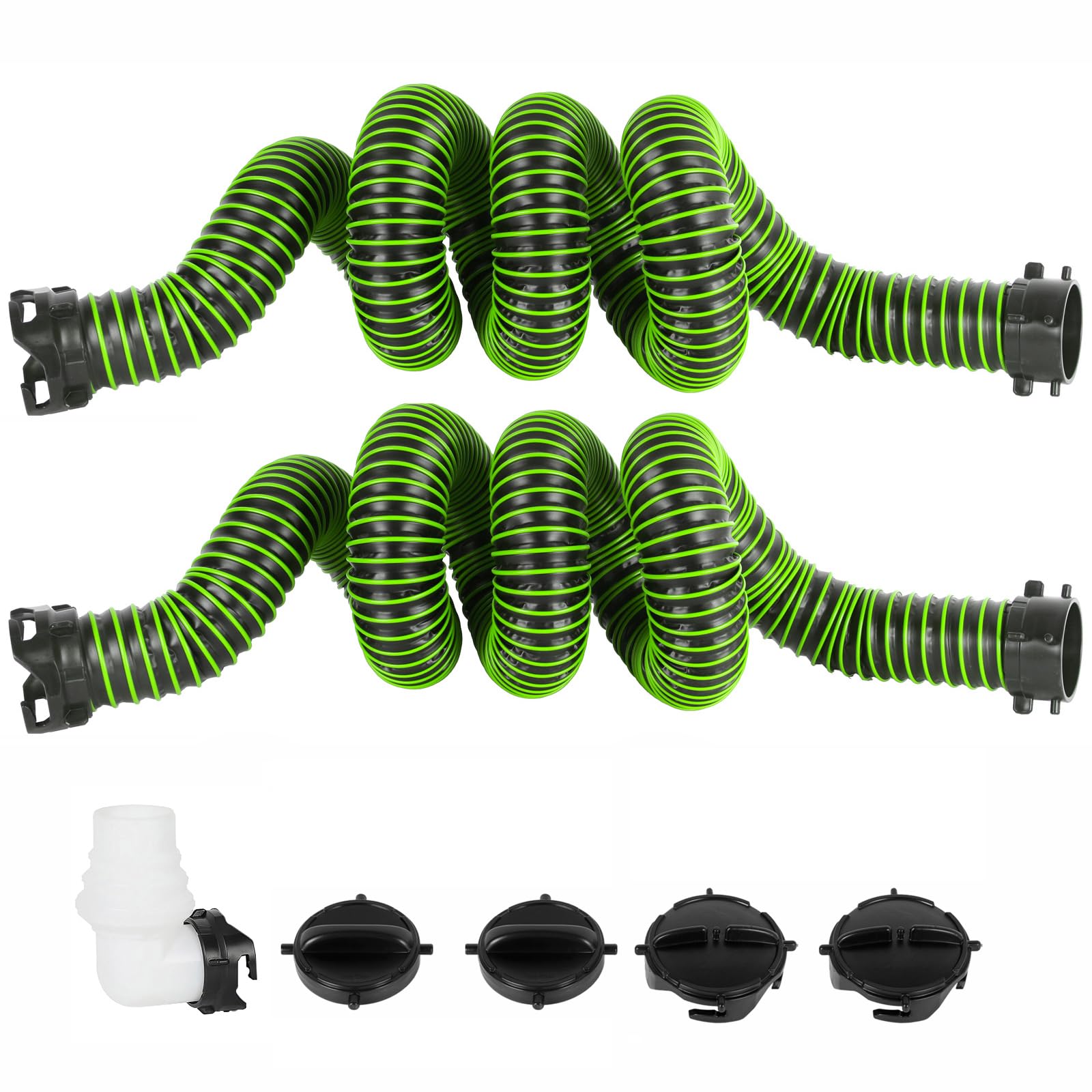 20FT RV Sewer Hose with Bayonet Fittings and 4-in-1 Adapter Elbow