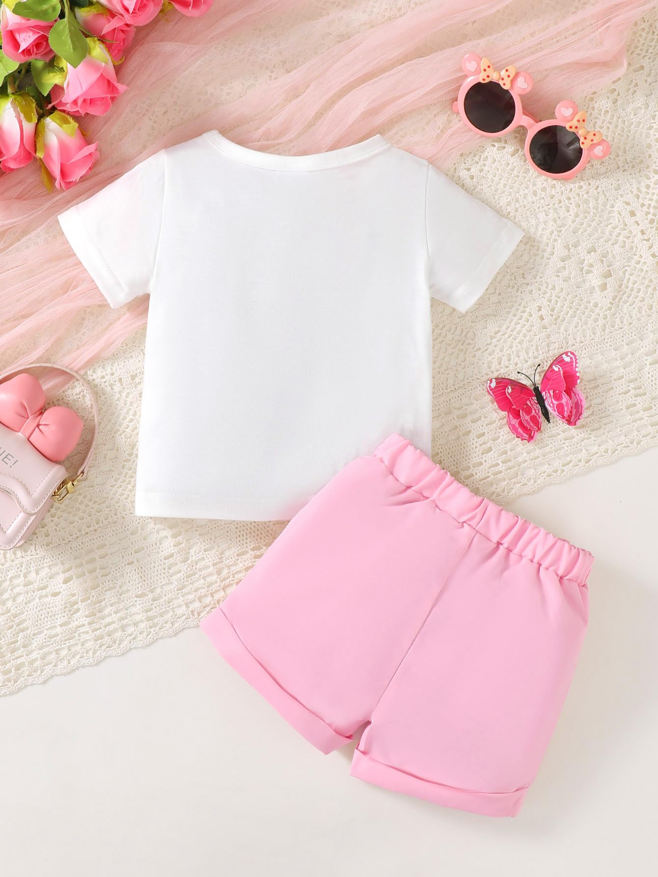 Conjunto de 2 piezas para niña bebé, camiseta con estampado de dibujos animados + pantalones cortos morados, ropa casual para 6 meses a 3 años — view 3