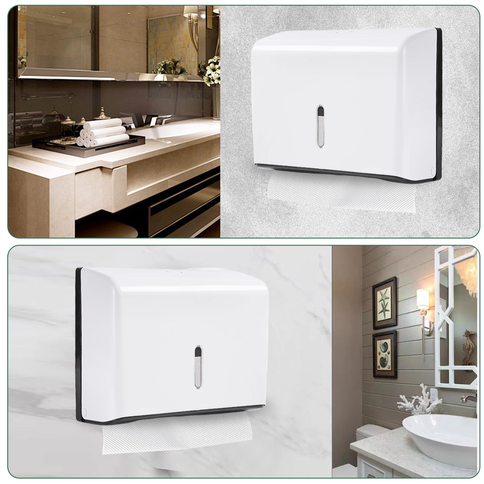 Papierhandtuchspender, Handtuchspender für Papierhandtücher Spender zur Wandmontage, Papierspender, Paper Towel Dispenser Wall für Küche Badezimmer Büro Restaurant, Hält 200 Blatt (Weiß, Ohne Bohren)