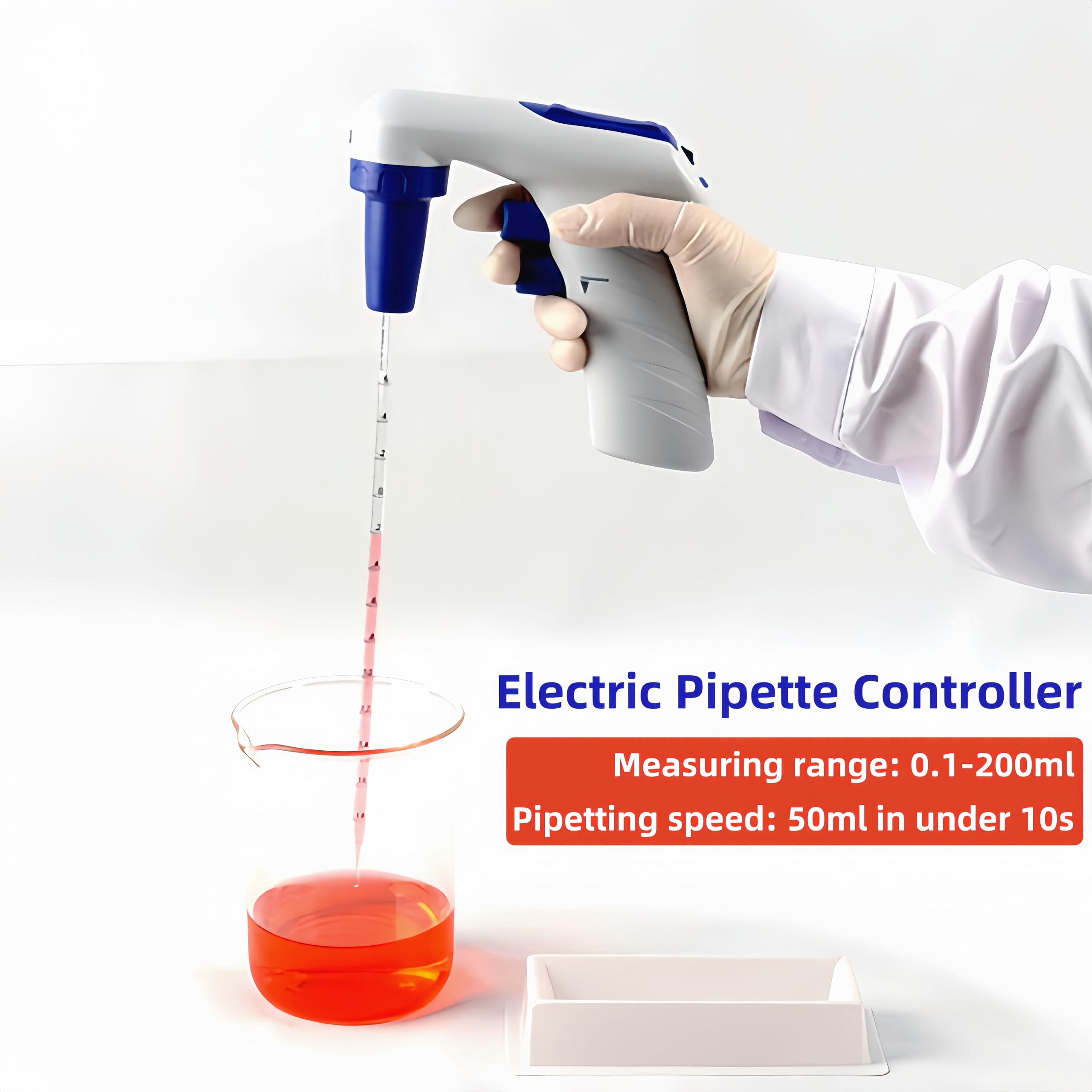 Controlador de pipeta eléctrico de laboratorio, pipeta automática de 0.1-200 ml, llenado de pipetas motorizado de velocidad ajustable, pistola de pipeta recargable con filtros de 0.45 μm, modos de
