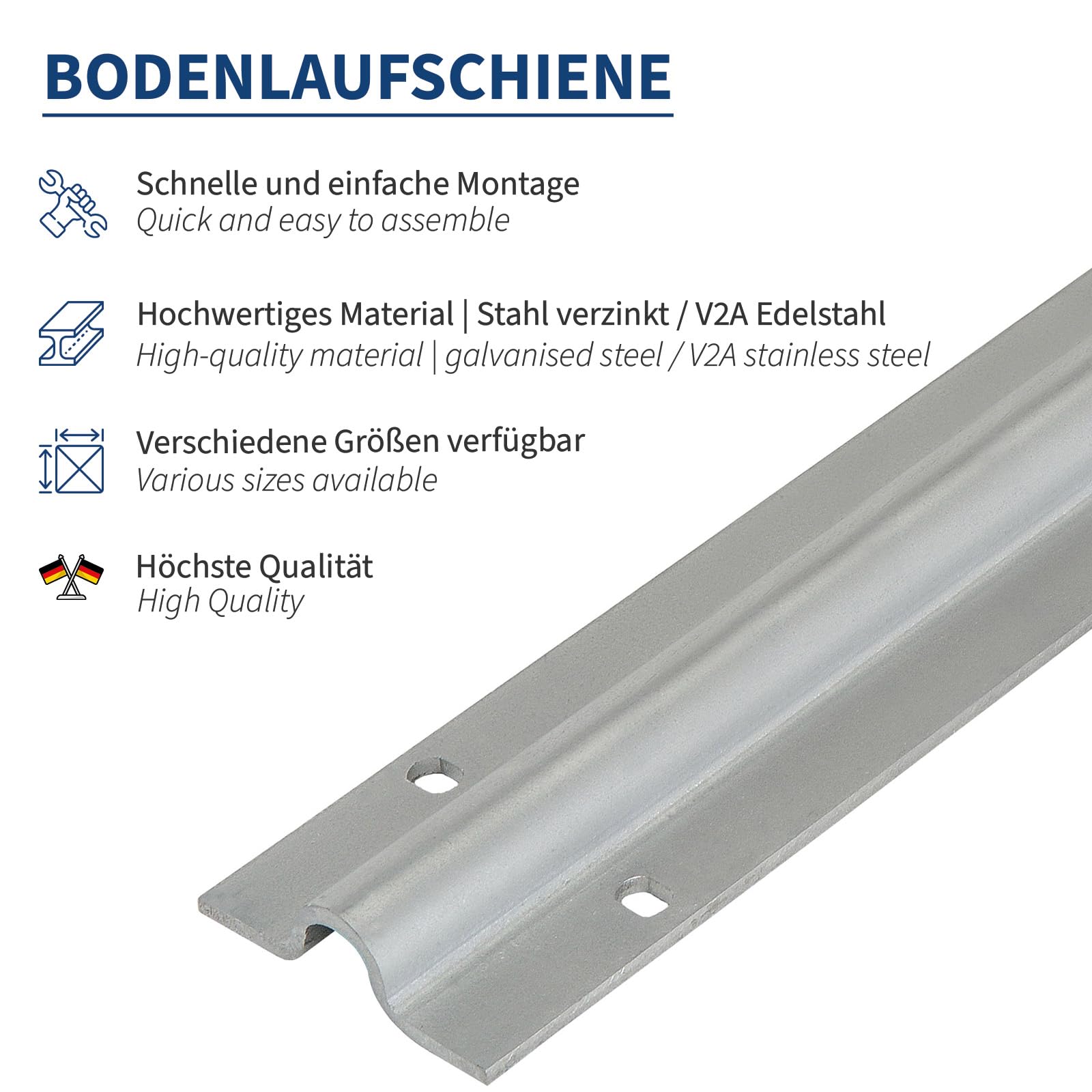 ATTAS Laufschiene | 200 cm Edelstahl V2A | für bodenläufige Schiebetore | Tragkraft 450 kg | Rundnut | Torlaufrollen schwerlast Bodenlaufschiene Schiebetorbeschlag | 2 Meter