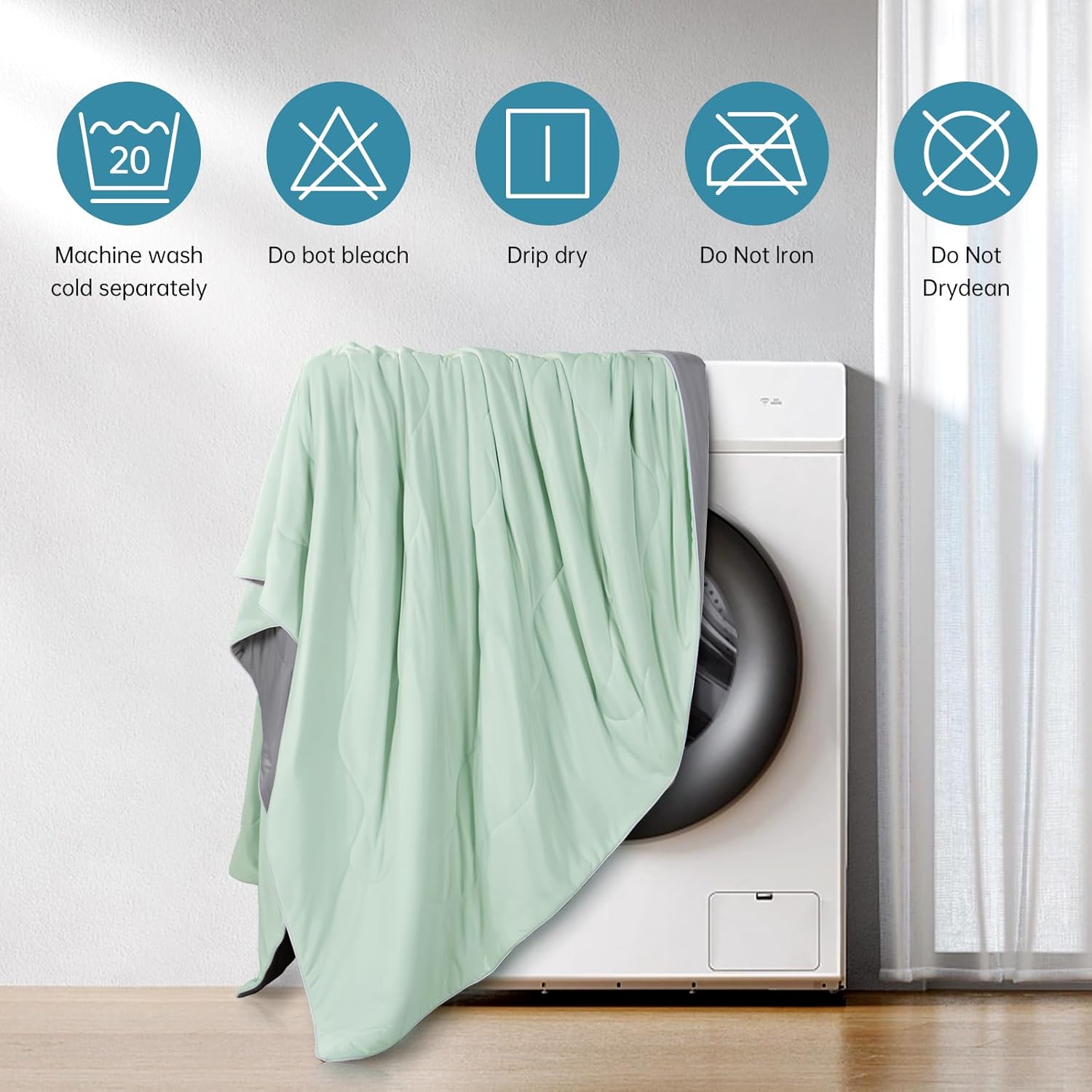 COHOME Cooling Comforter Queen/Full, Cooling Blanket for Hot Sleeper and Night Sweats, Cold Touch Fabric Absorbs Body Heat, Double-Sided Cool Design Soft Fluffy (Green, (90"x90"))