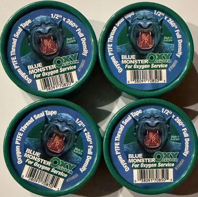 Four Pack - 70850 Blue Monster for Oxygen 1/2" x 260" Green PTFE Thread Seal Tape Blue Monster for Oxygen Service Oxy Clutch Full Density