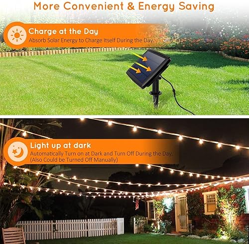 Miniatura 5 de Yochoice Cadena de luces solares S14 para exteriores de 48 pies, impermeable, funciona con energía solar, con bombilla LED Edison inastillable y 3