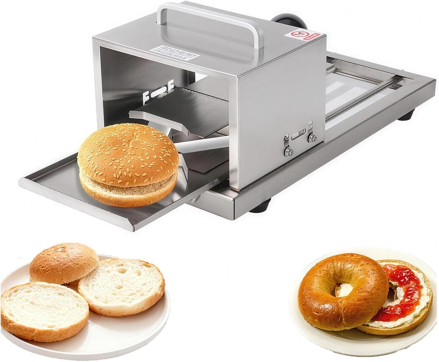 Commercial Bagel Slicer Manual Bread Cutter, Stainless Steel Bagel Guillotine & Hamburger Bun Slicer For Large Bagels