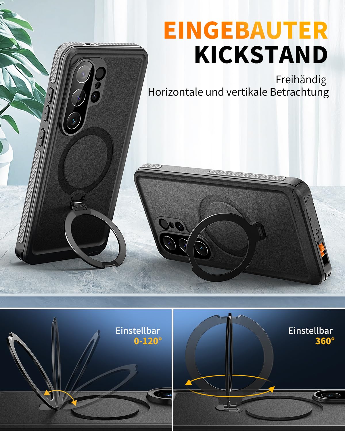 für Samsung Galaxy S26 Ultra Hülle, IP68 Wasserdicht mit Ständer 360° Outdoor Schutzhülle für Magsafe, Staubdicht Panzerhülle mit Displayschutz Handyhülle für Samsung S26 Ultra Case, Schwarz
