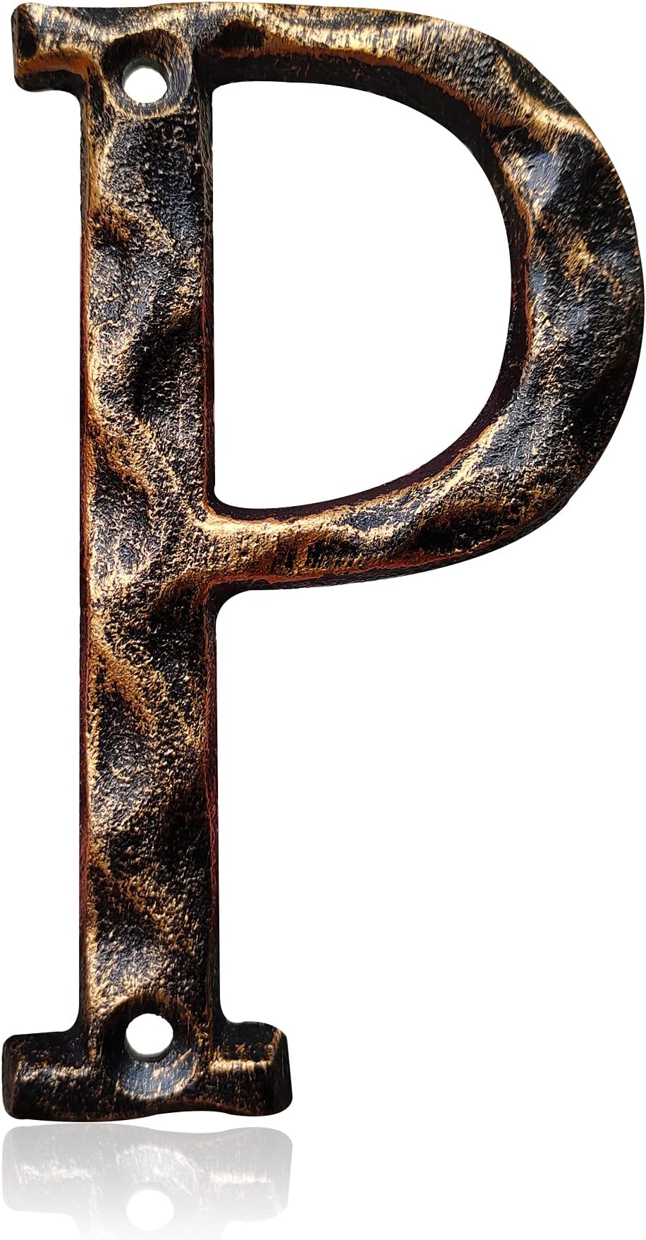 5.5 Inch House Numbers & Letters, Highly Visible Cast Iron Metal Home Address Number for Street Office Mailbox, Antique Brass (Letter P)