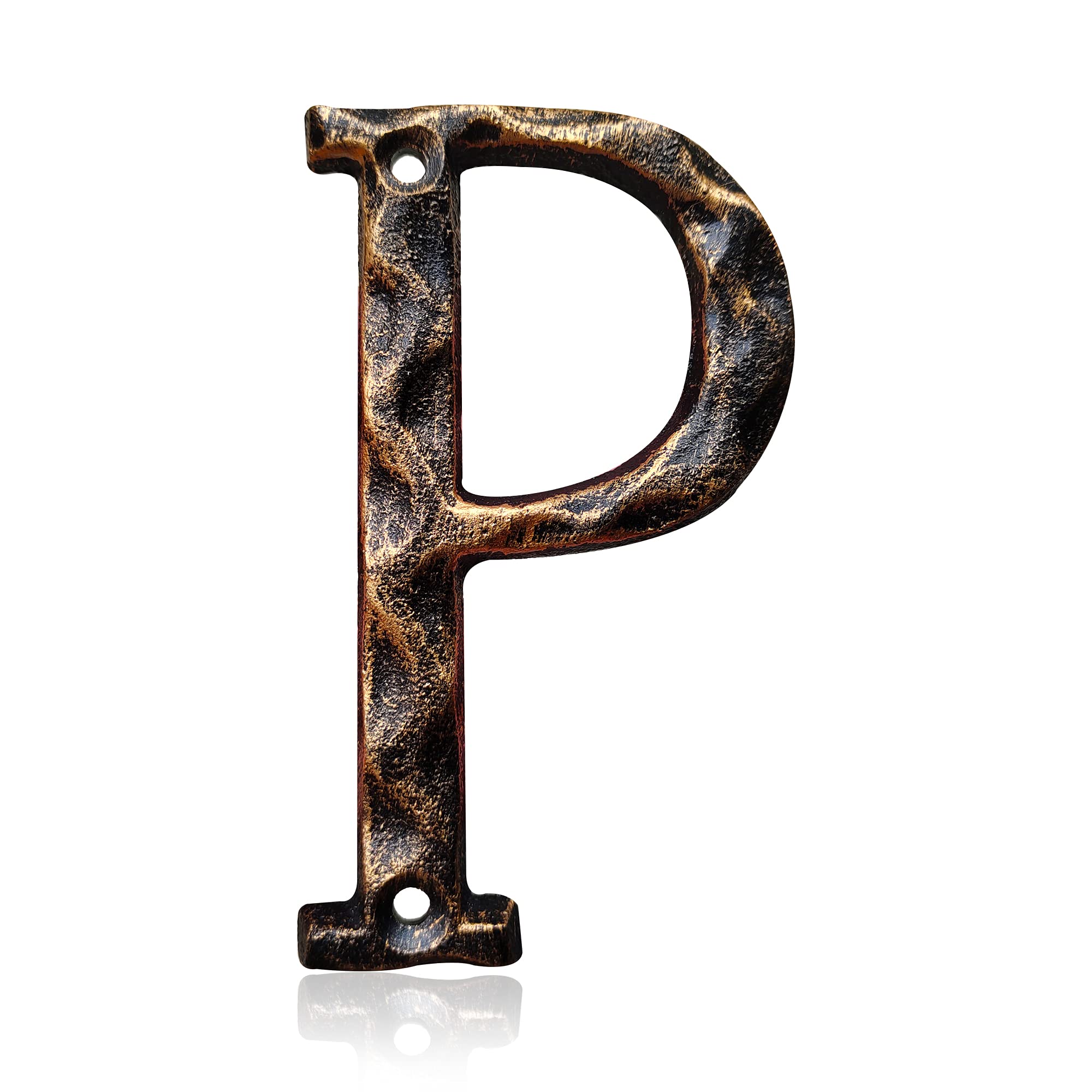 5.5 Inch House Numbers & Letters, Highly Visible Cast Iron Metal Home Address Number for Street Office Mailbox, Antique Brass (Letter P)