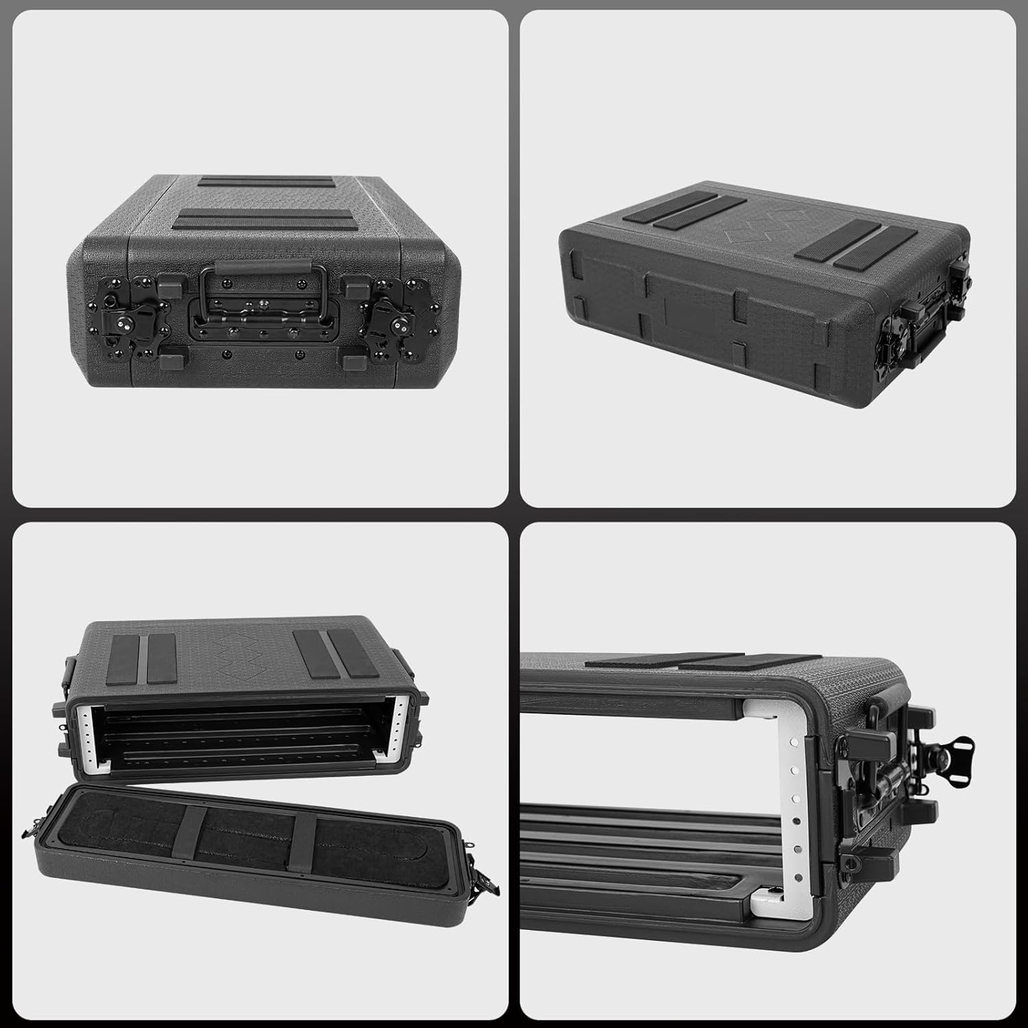2U Rack Koffer, flach, 16 Zoll tief, 19 Zoll Rackmount-Flight-Koffer für Reisen Schutzkoffer mit maßgeschneiderter Schaumstoffeinlage Aufbewahrungsraum für drahtloses Mikrofonsystem Verstärker