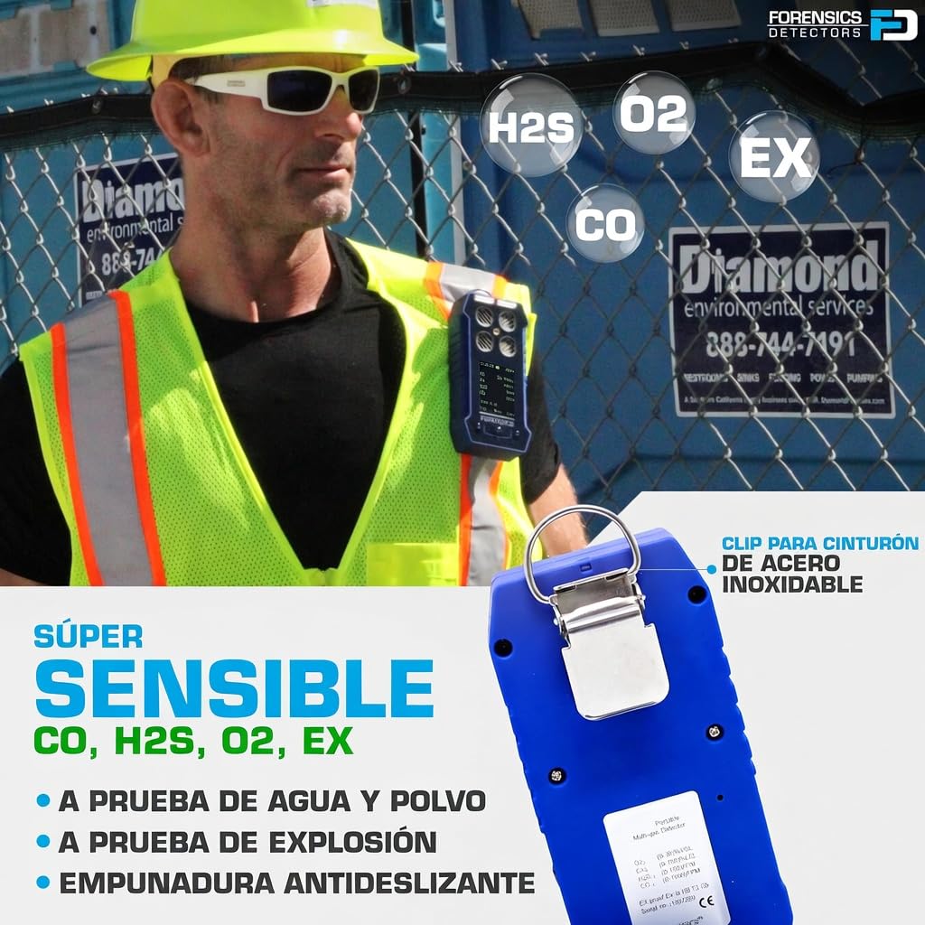 Detector de 4 Gases | Certificado de Calibración EU | O2, CO, H2S, LEL | Pantalla a Color | Batería Recargable de Iones de Litio