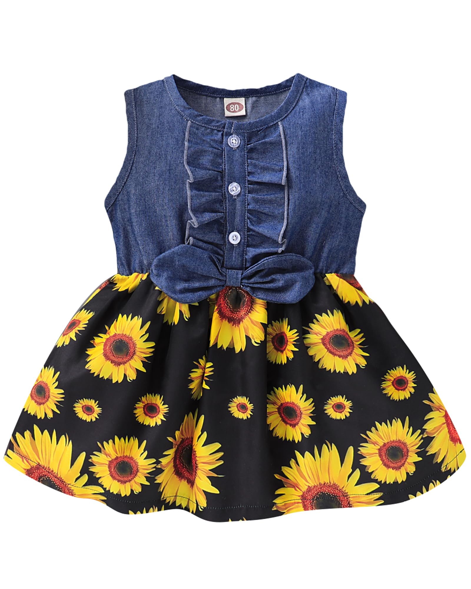 Kucnuzki Toddler Girl Outfits Baby Sunflower Princess Dresses Denim Summer Sleeveless Clothes Jean Tutu Skirts for Girls