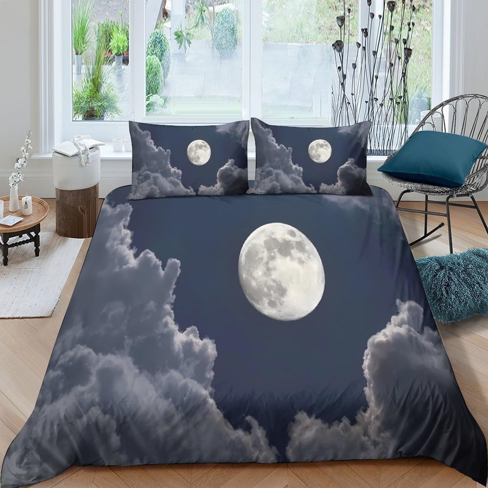 Ctjqhvkz Style-1 3D Printed Full Moon Night Sky Fitted Sheet Microfiber Soft Breathable Cloud Mattress Cover For Bedroom Dorm Decor Single（135X200cm）