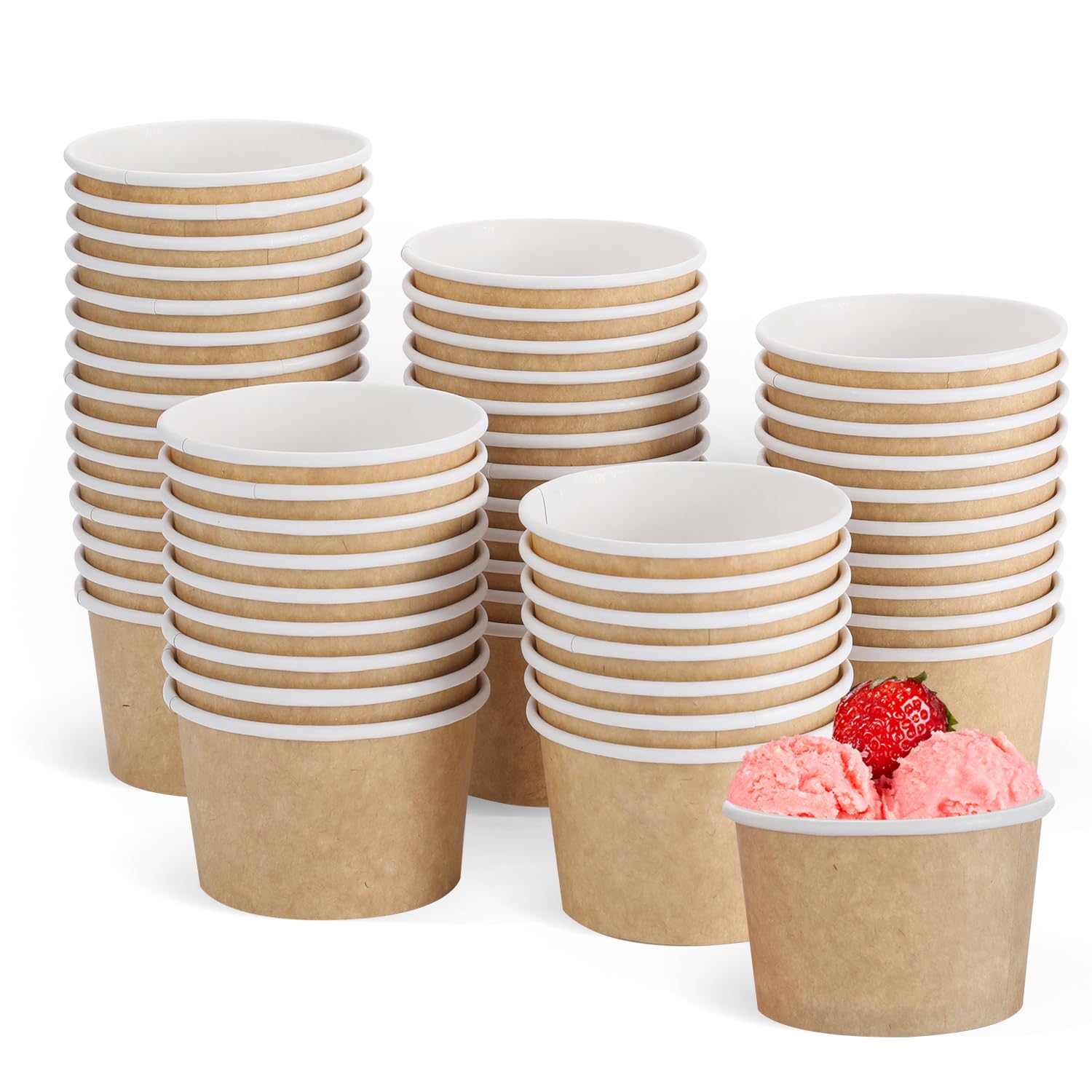 ZALAON Paper Ice Cream Cups, Disposable Colorful Paper Dessert Cups for Sundae Frozen Yogurt (100pcs Brown)