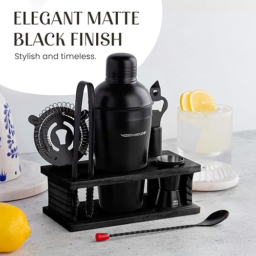Miniatura 6 de Kit de barman para coctelería con soporte  Juego de coctelera color negro para mezclar bebidas, herramientas de barra Mezclador para Martini,