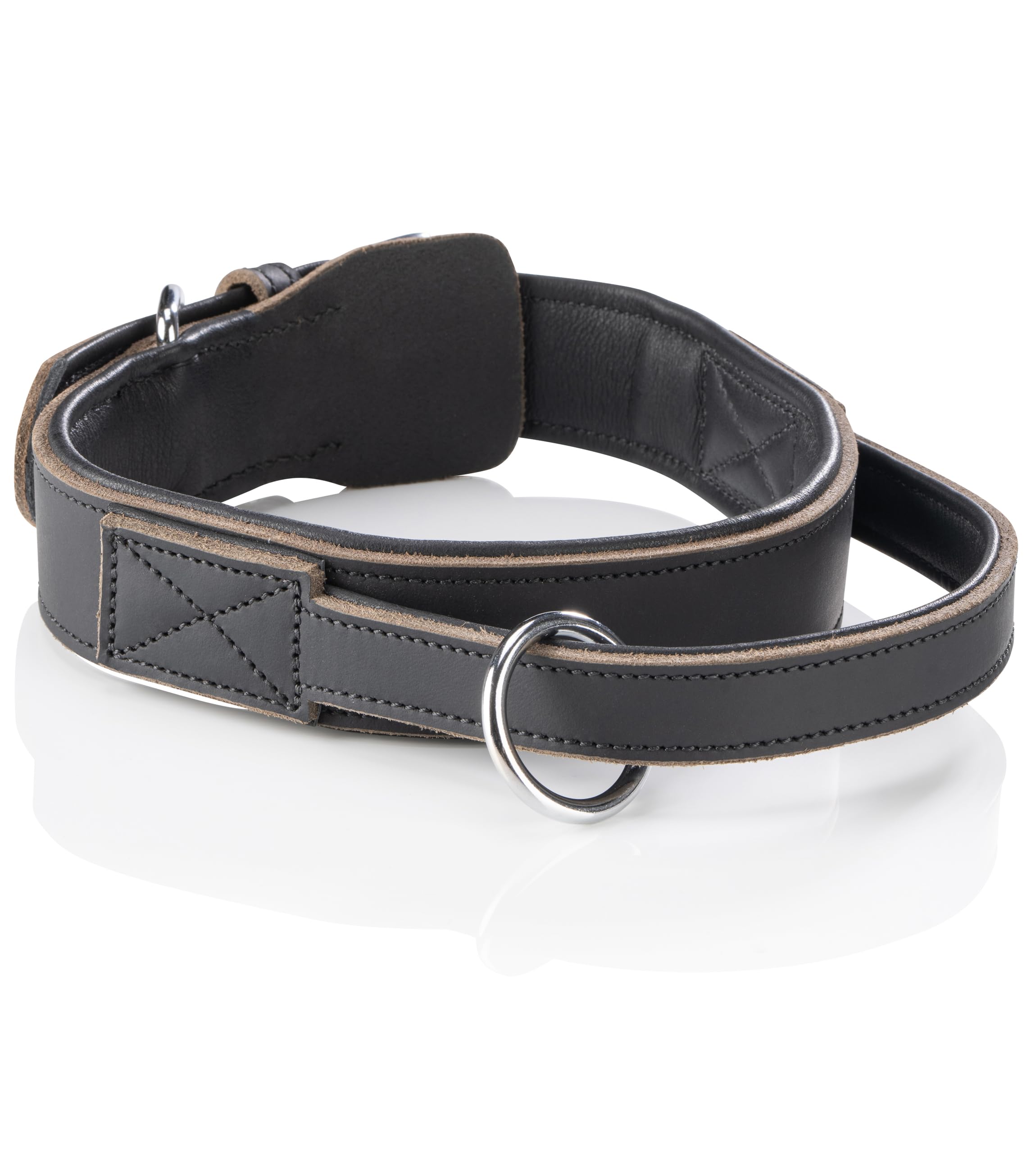 Jack & Russell Collar de piel para perros con asa, collar de entrenamiento táctico con asa, collar ancho de cuero engrasado para perros grandes, Pino (XL/XXL (48,0-60,0)