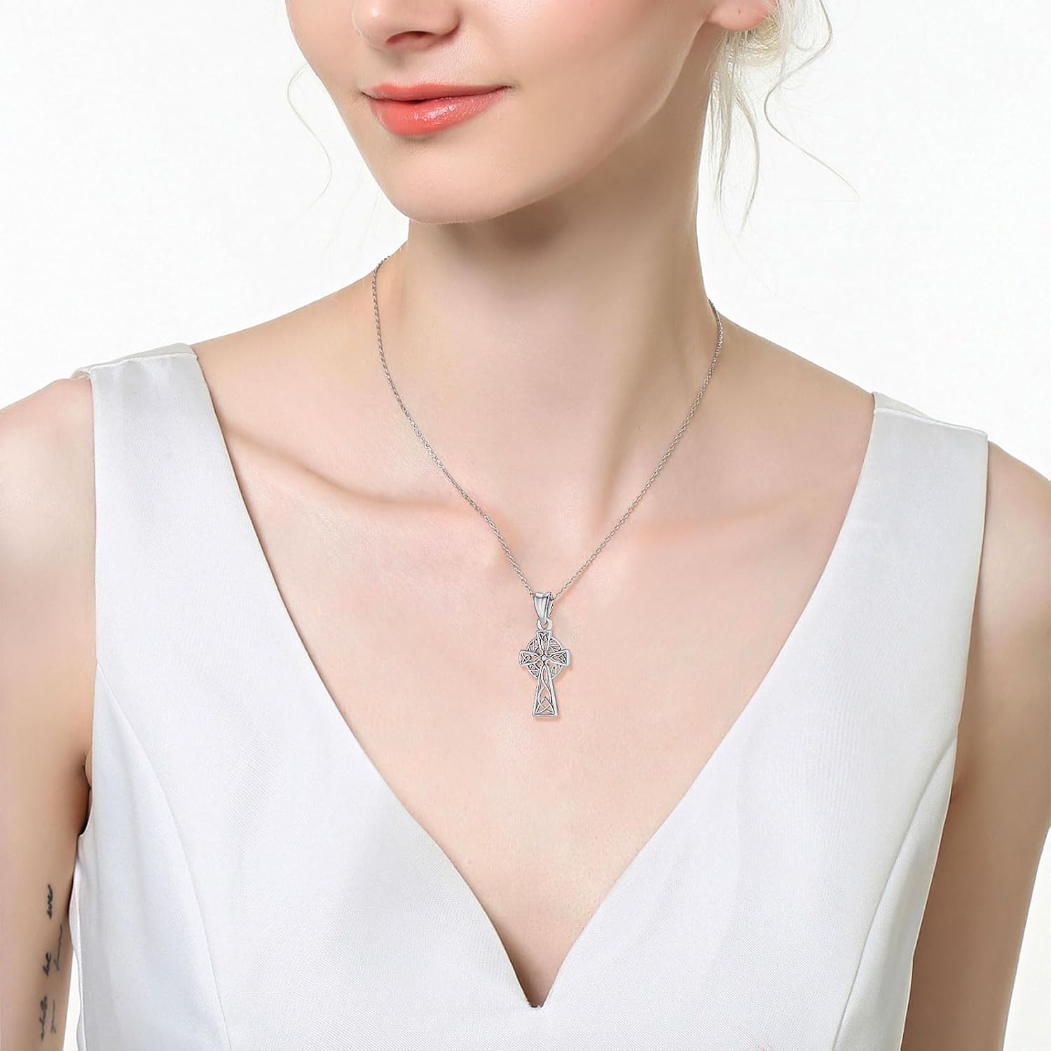 INFUSEU Sterling Silver Irish Jewelry, Celtic Claddagh Witches Knot Necklace for Women Teen Girls - Image 9