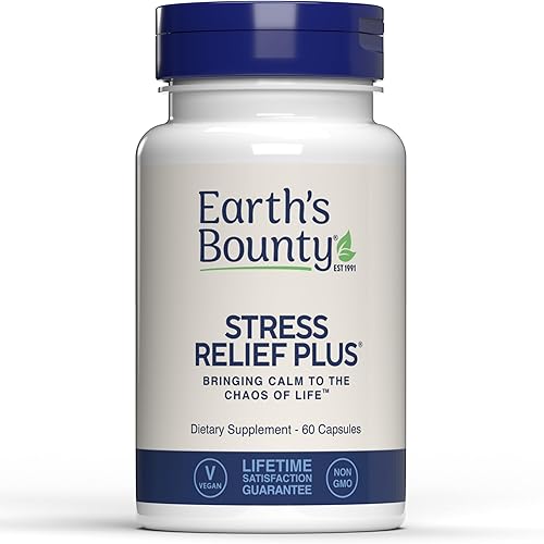Earth's Bounty - Stress Relief Plus - 60 cápsulas vegetarianas - Fórmula totalmente natural - Suplemento de apoyo para el estrés y mejora el estado